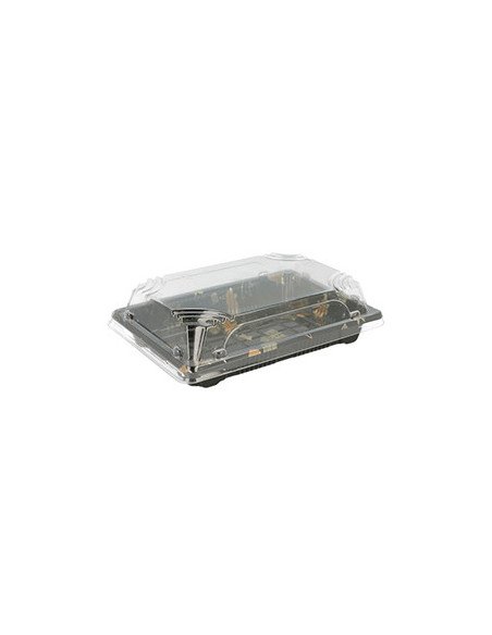 Caixa com Tampa Plástico Sushi (17x12,3x4,5cm) Preto 50 unidades