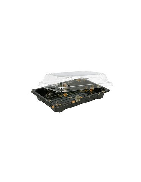 Caixa com Tampa Plástico Sushi (17x12,3x4,5cm) Preto 50 unidades