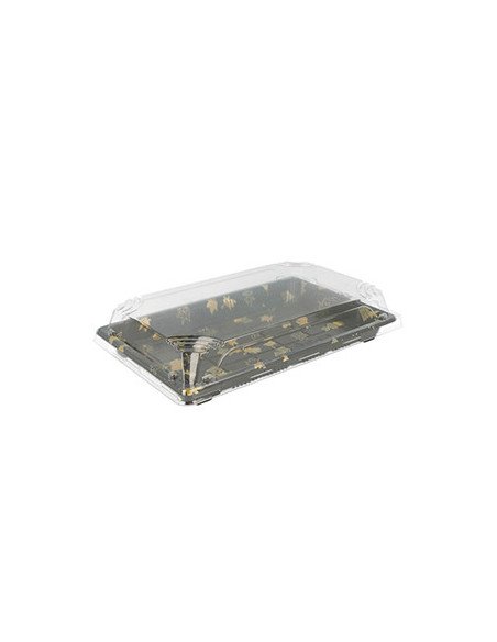 Caixa com Tampa Plástico Sushi (22x14x4cm) Preto 50 unidades